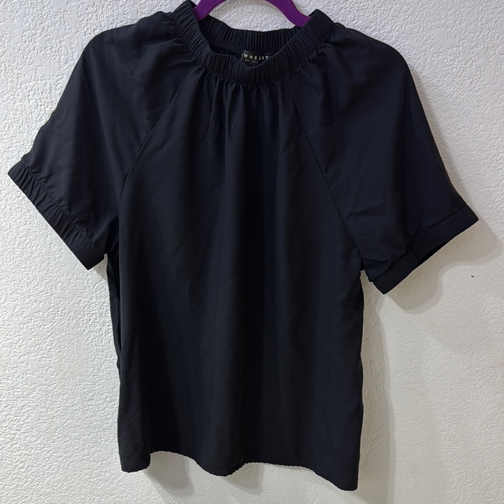 DownEast Black Fitted Blouse with Cuffed Sleeves